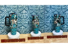 Load image into Gallery viewer, Cow Print With Turquoise Glitter 40oz Tumbler