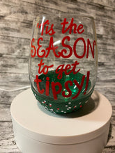 Load image into Gallery viewer, Christmas Themed Glitter Wine Glass