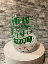Load image into Gallery viewer, Christmas Themed Glitter Wine Glass
