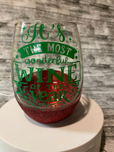 Load image into Gallery viewer, Christmas Themed Glitter Wine Glass