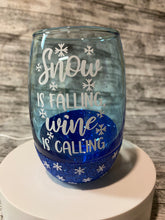 Load image into Gallery viewer, Winter Themed Glitter Wine Glass