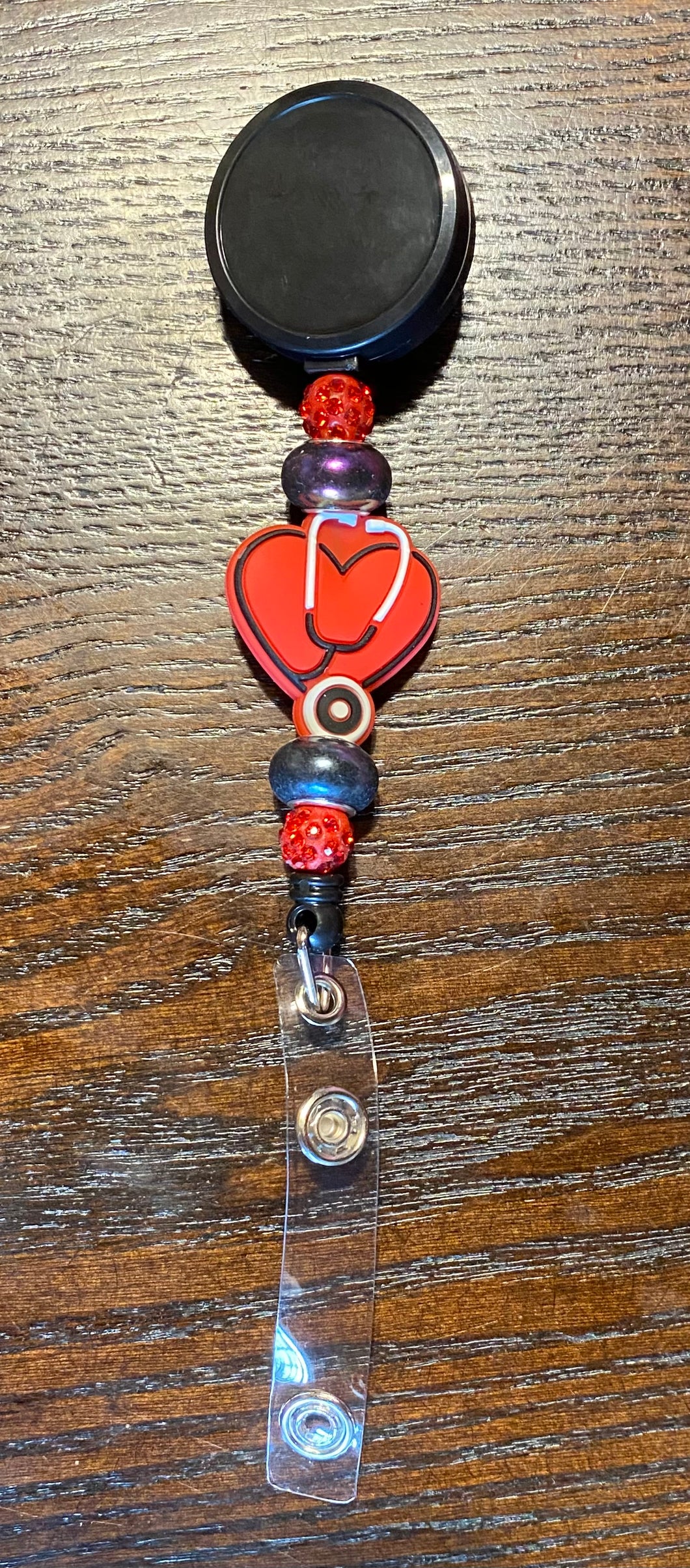 Heart/stethoscope Beaded Badge Reel