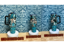 Load image into Gallery viewer, Cow Print With Turquoise Glitter 40oz Tumbler
