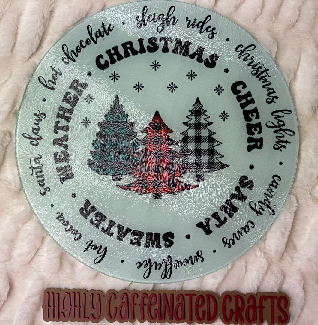Christmas Themed Round Glass Cutting Board