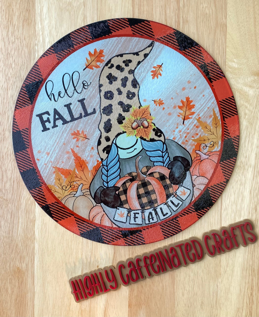 Hello Fall Round Glass Cutting Board
