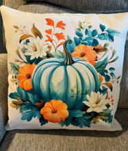 Load image into Gallery viewer, Teal Pumpkin pillow covering
