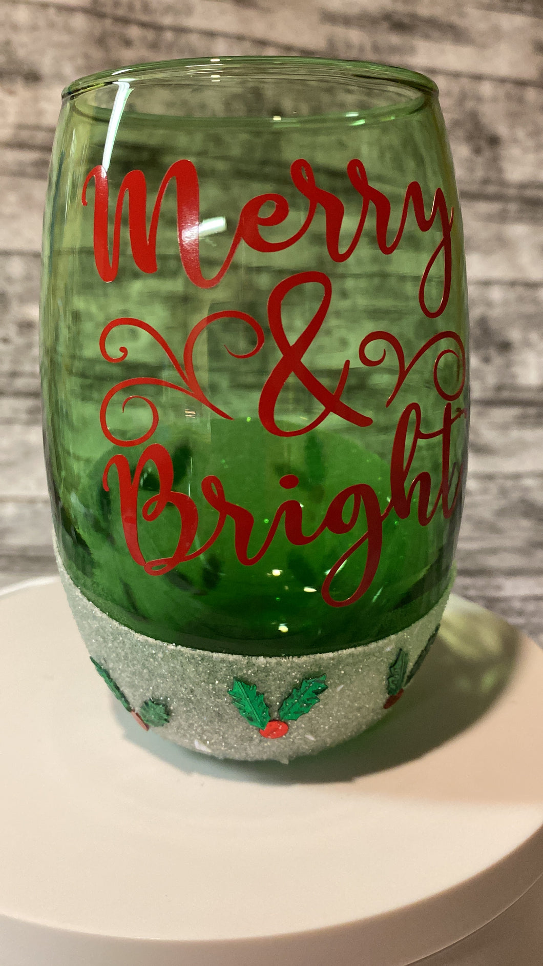 Christmas Themed Glitter Wine Glass