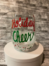 Load image into Gallery viewer, Christmas Themed Glitter Wine Glass
