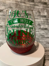 Load image into Gallery viewer, Christmas Themed Glitter Wine Glass
