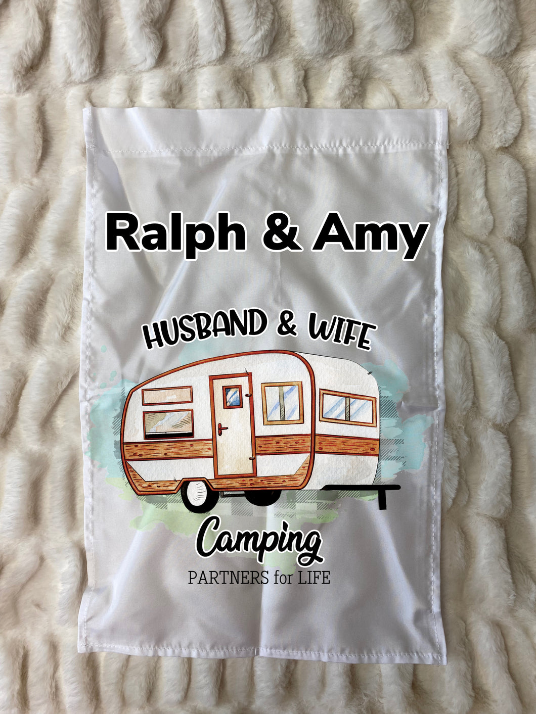 Husband/wife camping partners Garden Flag