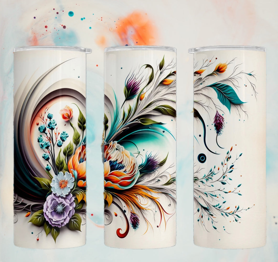 Textured Painted Colorful Flowers Tumbler