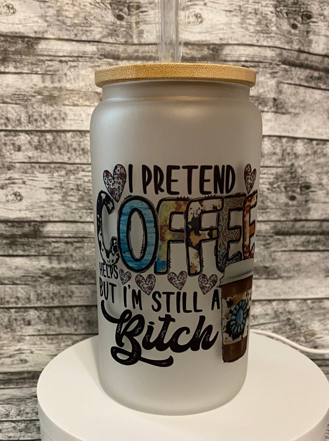 I Pretend Coffee Helps 16oz frosted glass tumbler