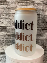 Load image into Gallery viewer, Coffee Addict 16oz frosted glass tumbler
