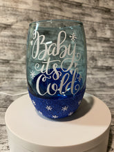 Load image into Gallery viewer, Winter Themed Glitter Wine Glass
